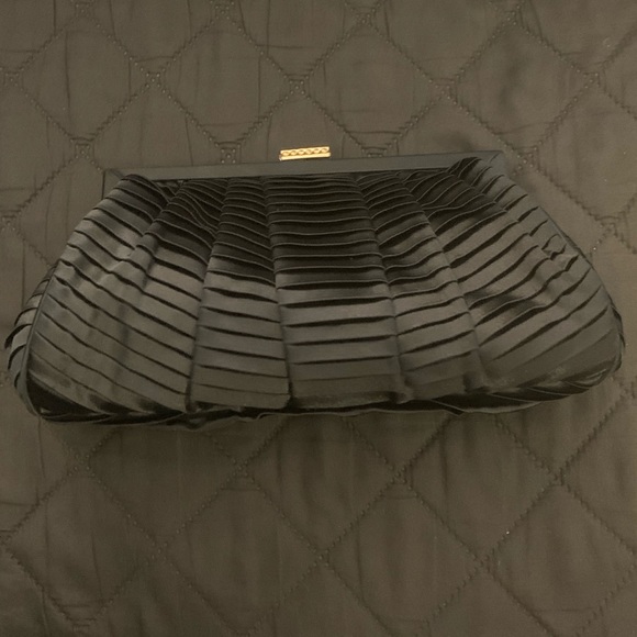 Jessica McClintock Navy Blue Satin pin tuck Clutch Handbag - Picture 2 of 6